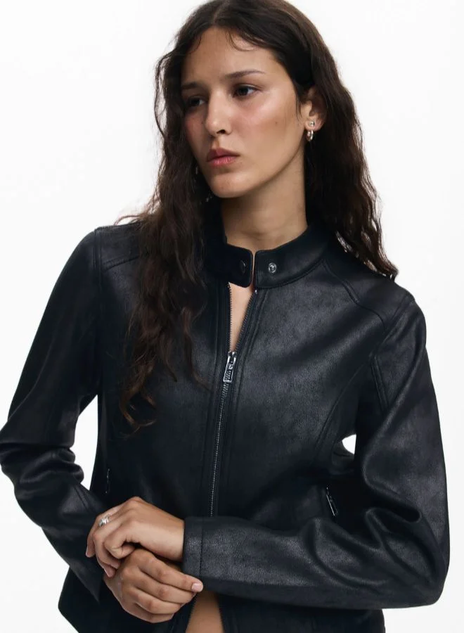 DESIGUAL Black Combined Faux Leather Jacket for Women | Best Price UAE